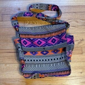 Tribal Patterned Shoulder Bag - Purple and Orange